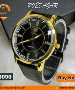 POEDAGAR 4514 Quartz Watch Black Leather Strap