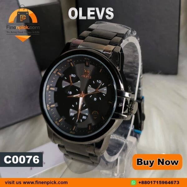 Olevs c192 Luxury Men's Analog Black Stainless Steel Wrist Watch