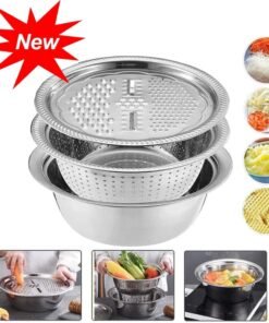 Stainless Steel 3-in-1 Kitchen Set – Strainer, Grater & Bowl