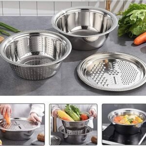 Stainless Steel 3-in-1 Kitchen Set – Strainer, Grater & Bowl | FineNpick Online Shop Bangladesh