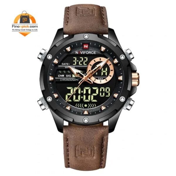 NAVIFORCE NF9208 PU Leather Dual Time Wrist Watch