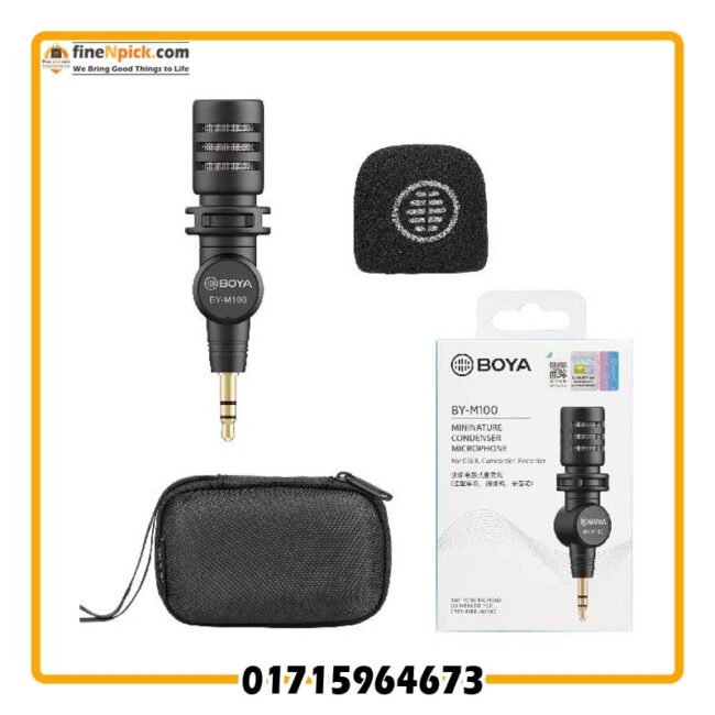 BOYA BY-M100 Miniature 3.5mm TRS Mini Condenser Microphone For DSLR/Camcorder/Recorder