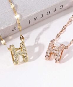 Gold Plated H Pendant Necklace