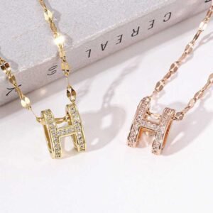 Gold Plated H Pendant Necklace