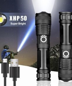 Rechargeable Zoom LED Flashlight USB Torch Light – With Battery