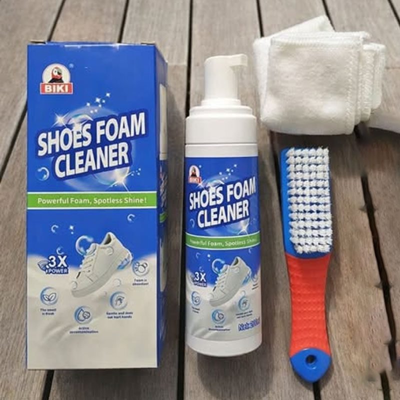 BIKI 3X Power Shoes Foam Cleaner 200ml with Brush & Microfiber Towel