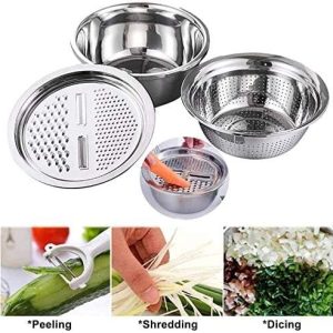 Stainless Steel 3-in-1 Kitchen Set – Strainer, Grater & Bowl - Image 6