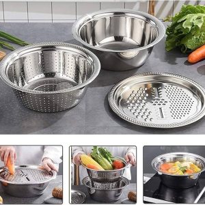 Stainless Steel 3-in-1 Kitchen Set – Strainer, Grater & Bowl - Image 5