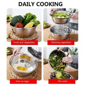 Stainless Steel 3-in-1 Kitchen Set – Strainer, Grater & Bowl - Image 4