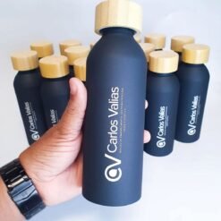 Black Aluminum Bottle with Wooden Cap