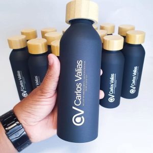 Black Aluminum Bottle with Wooden Cap
