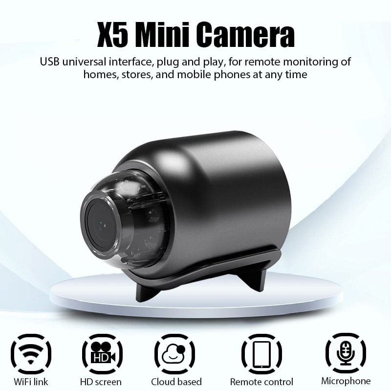 X5 HD 720p Mini WiFi Camera – Night Vision, Motion Detection, Baby Monitor & Home Security Cam